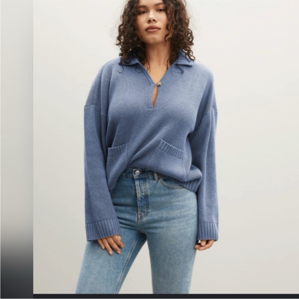 Everlane Dusty Blue Collared V-Neck Sweater